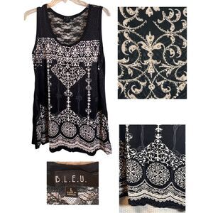 Bleu Black Witch Lace Tank Top‎ sz Large Goth Whimsycore Rhinestones